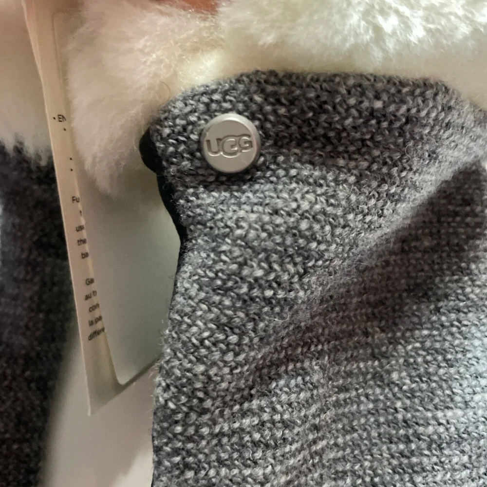 UGG Shearling Leather And Fabric Touchscreen Gloves Women’s Small Gray White